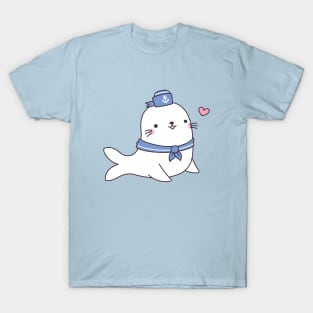 Cute White Seal Sailor Crew T-Shirt